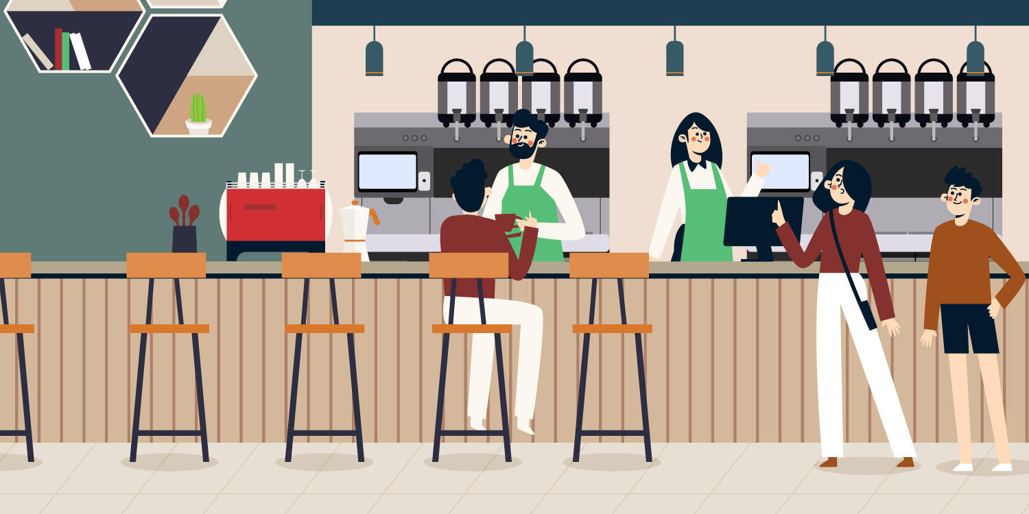 Écran montrant un employé d'un magasin de boissons utilisant le poste de barista intelligent